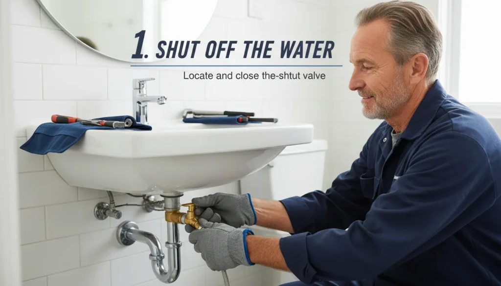 A professional plumber adjusting the fill valve height in a toilet tank according to the 3-inch overflow pipe rule.