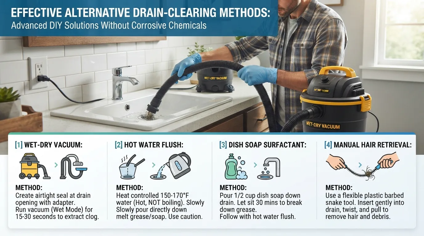Hands-on DIY drain cleaning using a wet-dry shop vacuum and natural tools to clear a clogged sink without harsh chemicals or calling a plumber.