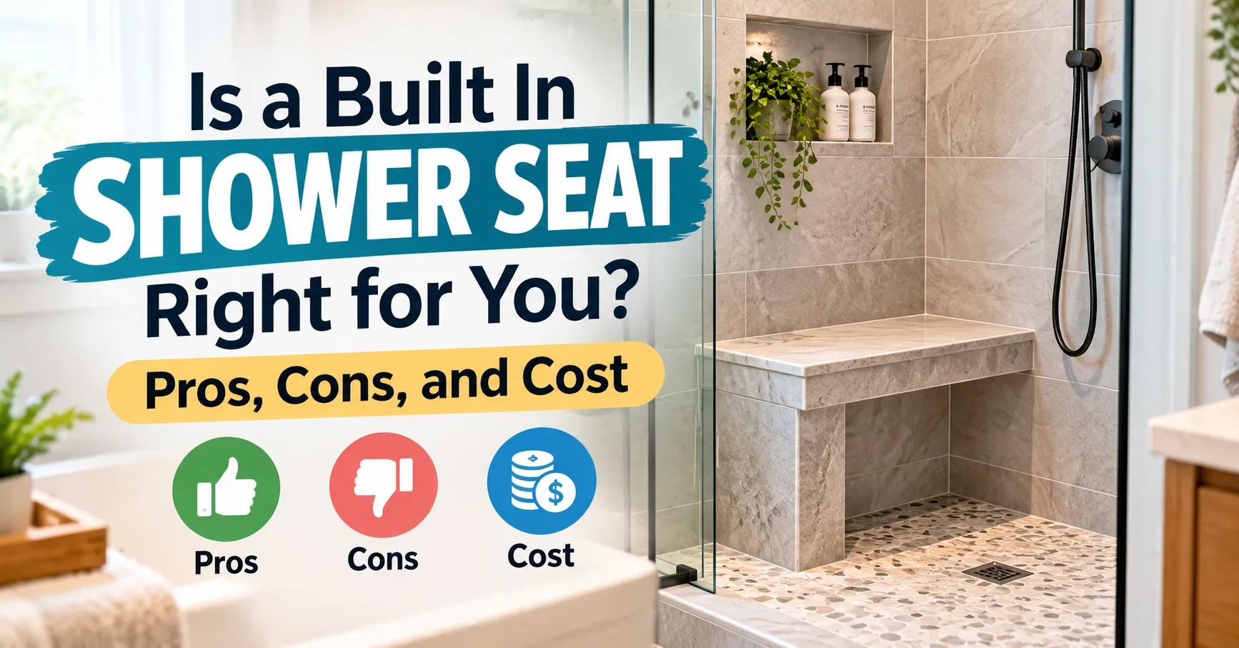 Modern bathroom with a built in shower seat showing pros cons and cost considerations