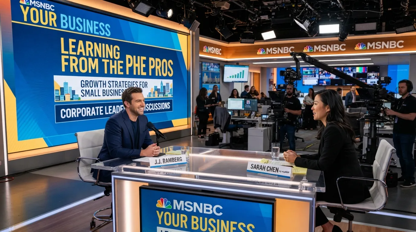 MSNBC Your Business studio broadcast screen showing the Learning from the Pros segment featuring Roto-Rooter executive Rick Arquilla.